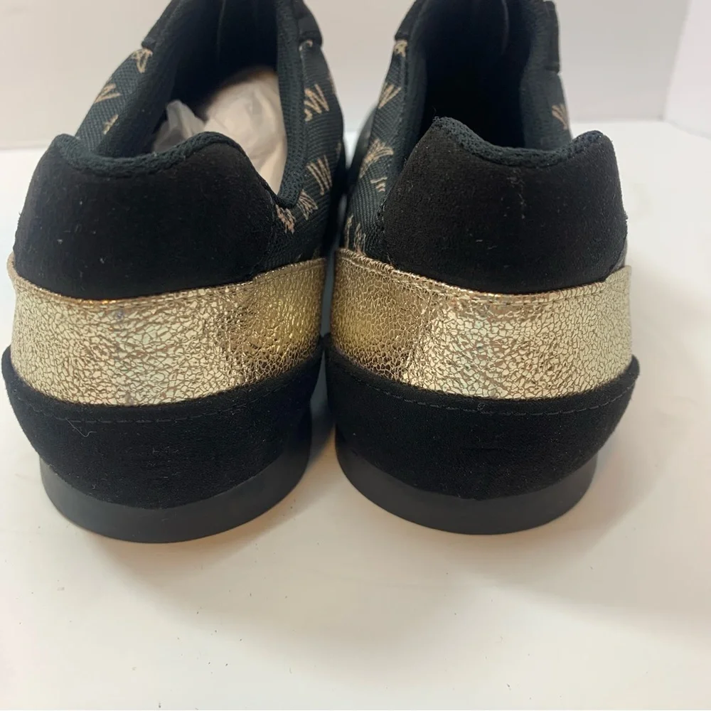 The Bradford Exchange Black Gold‎ Zip Sneakers Women’s Size 7.5 Monogram Slip-On